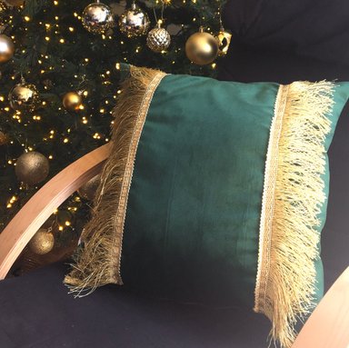 FUNDA ELIZABETH PEPER COJIN DECORATIVO DISEÑO FESTIVO DORADO 50 X 50 CM VERDE - 2
