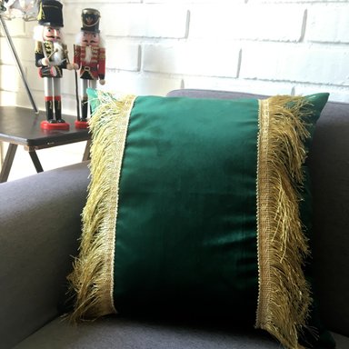 FUNDA ELIZABETH PEPER COJIN DECORATIVO DISEÑO FESTIVO DORADO 50 X 50 CM VERDE - 3