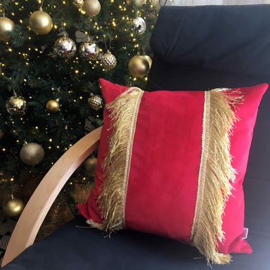 COJÍN ELIZABETH PEPER DECORATIVO DISEÑO FESTIVO DORADO RELLENO 45 X 45 CM ROJO - 3