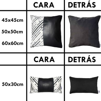 COJÍN ELIZABETH PEPER PACK 4 DECORATIVOS ECOCUERO 50 X 50 CM NEGRO - 4