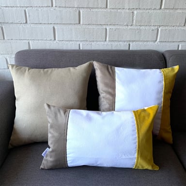 COJÍN ELIZABETH PEPER DECORATIVO ECOCUERO BLANCO BEIGE RELLENO 60 X 60 CM AMARILLO - 2