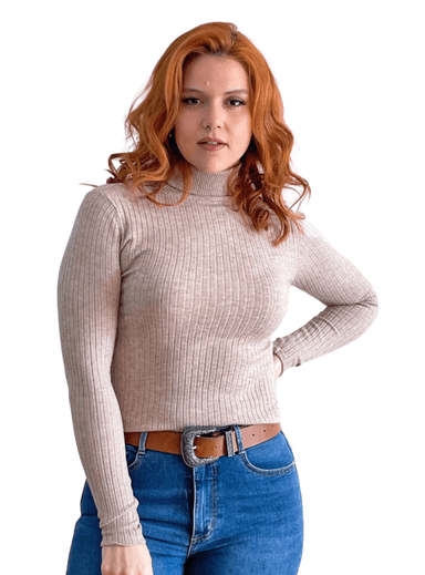 SWEATER MUJER HIPSY CAMEL BEATLE BÁSICO DISEÑO MILÁN - 1