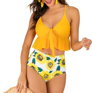 BIKINI TIRO ALTO TOP RUFFLE PALO ROSA - 1