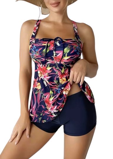 TANKINI MUJER SHORT KORA AZUL Y ROSA - 1