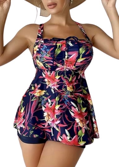 TANKINI MUJER SHORT KORA AZUL Y ROSA - 3