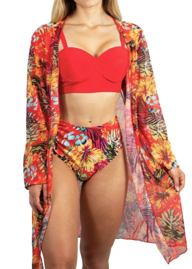 BIKINI TIRO ALTO + SALIDA PLAYA RED TROPICAL - 2