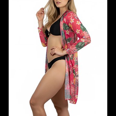 KIMONO PLAYA ESTAMPADO TROPICAL ROSA - 2