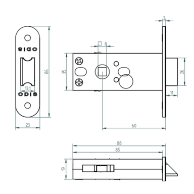 CERRADURA ODIS EMBUTIR 301 SIMPLE PASO - PLATA - 2