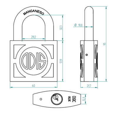 CANDADO ODIS 360 60 MM BRONCE FORJADO - 4