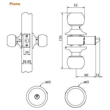 CERRADURA OISTER CILÍNDRICA 101 DORMITORIO NEGRO BT - 5