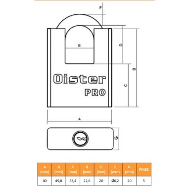 CANDADO OISTER PRO CON HOMBRO 40 MM CAJA - 3