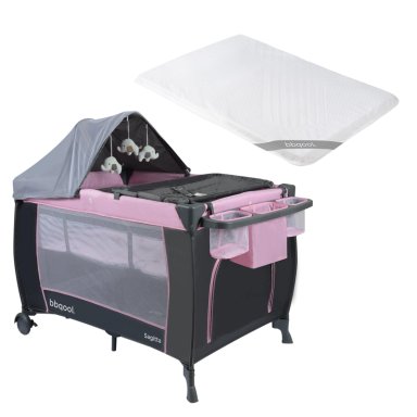 CUNA PLAYARD SAGITTA ROSADO + COLCHON DE VIAJE PLEGABLE - 1