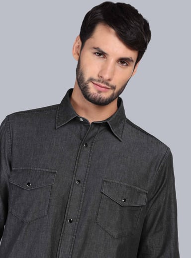 CAMISA DENIM STONE WASH REGULAR FIT NEGRO ARROW - 3
