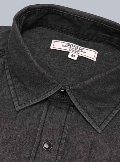 CAMISA DENIM STONE WASH REGULAR FIT NEGRO ARROW - 5