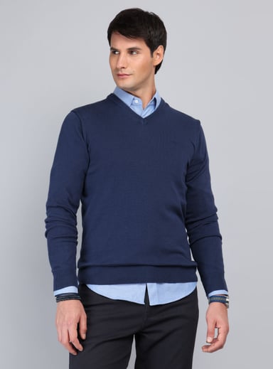 SWEATER CUELLO V REGULAR FIT AZUL ARROW - 1