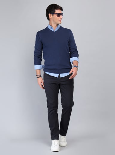 SWEATER CUELLO V REGULAR FIT AZUL ARROW - 4