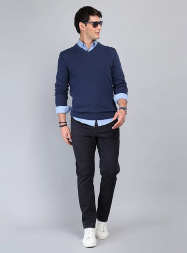 SWEATER CUELLO V REGULAR FIT AZUL ARROW - 4