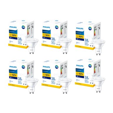 PACK 6 AMPOLLETAS LED PHILIPS GU10 3.8W LUZ CALIDA - 1