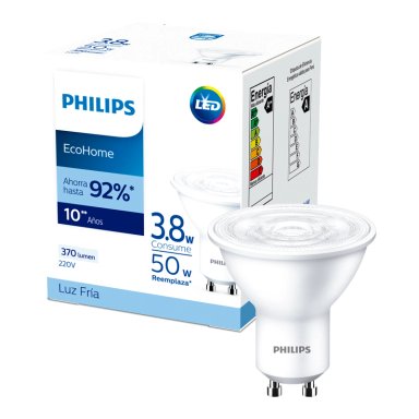 PACK 6 AMPOLLETAS LED PHILIPS GU10 3.8W LUZ FRIA - 3