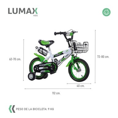 BICICLETA ARO 16 INFANTIL LUMAX VERDE CON RUEDITAS - 3