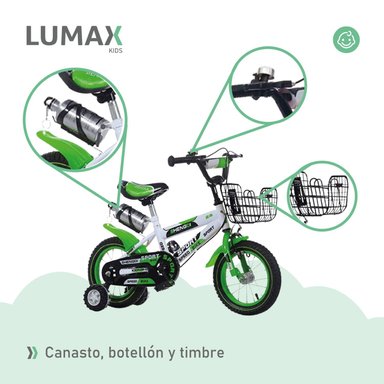 BICICLETA ARO 16 INFANTIL LUMAX VERDE CON RUEDITAS - 7