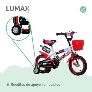 BICICLETA ARO 16 INFANTIL LUMAX ROJO CON RUEDITAS - 6