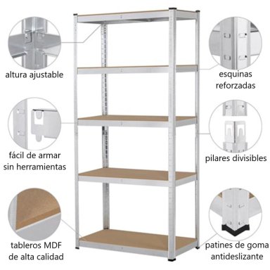 ESTANTE ACERO GALVANIZADO 70X30X150 CM. CAP 875 KG - 7