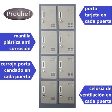 LOCKER PROCHEF ACERO 8 PUERTAS GRIS CASILLERO METALICO 2 CUERPOS - 3