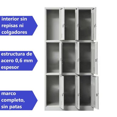 LOCKER CASILLERO METALICO 3 CUERPOS 9 PUERTAS - 4