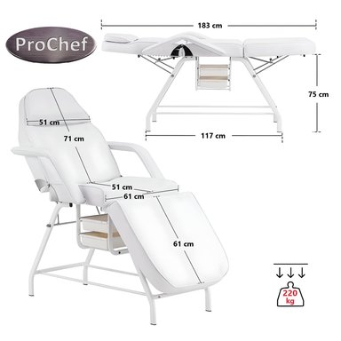 CAMILLA DE MASAJE PROCHEF 60 CM X 29 CM RECLINABLE CON BANDEJAS INFERIORES - 3