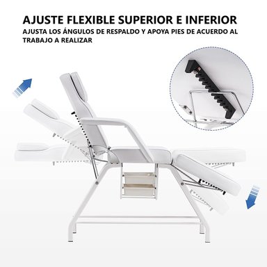 CAMILLA DE MASAJE PROCHEF 60 CM X 29 CM RECLINABLE CON BANDEJAS INFERIORES - 5