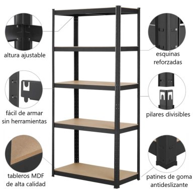 ESTANTE 90X40X180 CM ACERO PINTADO 5 BAND. 875 KG - 5