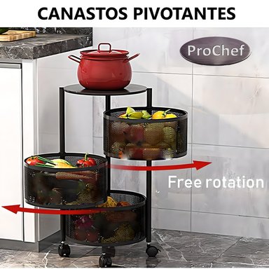 CARRO PROCHEF ORGANIZADOR 3 CANASTOS PIVOTANTES REDONDOS - 6