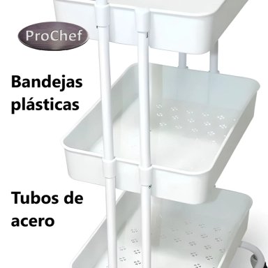 CARRO ORGANIZADOR MULTIUSO BLANCO BANDEJAS PLASTICAS - 4