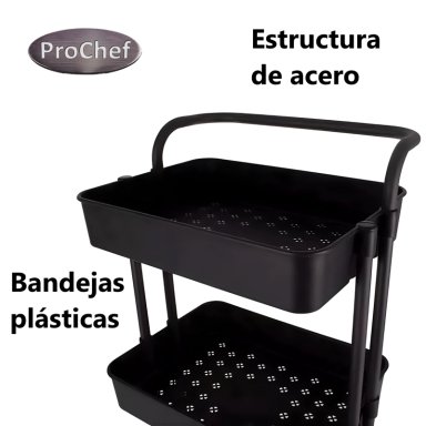 CARRO ORGANIZADOR MULTIUSO NEGRO BANDEJAS PLASTICAS - 3