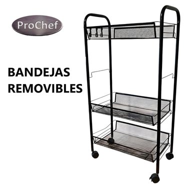 CARRO ORGANIZADOR MULTIUSO ACERO NEGRO 4 BANDEJAS REMOVIBLES - 3