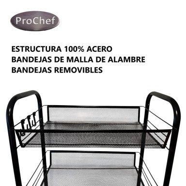 CARRO ORGANIZADOR MULTIUSO ACERO NEGRO 4 BANDEJAS REMOVIBLES - 4