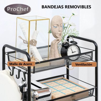 CARRO ORGANIZADOR MULTIUSO ACERO NEGRO 5 BANDEJAS REMOVIBLES - 7