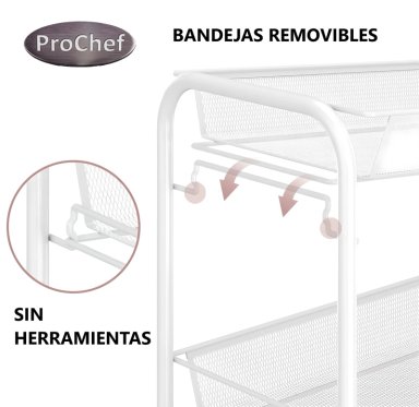CARRO ORGANIZADOR MULTIUSO ACERO BLANCO 4 BANDEJAS REMOVIBLES - 3