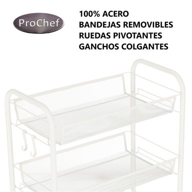CARRO ORGANIZADOR MULTIUSO ACERO BLANCO 4 BANDEJAS REMOVIBLES - 5