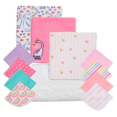 SET 12 PIEZAS BABY ALGODÓN UNISEX BAMBINO FUCSIA GIFT CREATIONS DINOSAURIO - 1