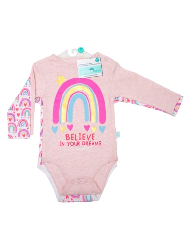 PACK 2 BODY ALGODON NIÑA BAMBINO ROSADO MANGA LARGA ARCOIRIS - 2