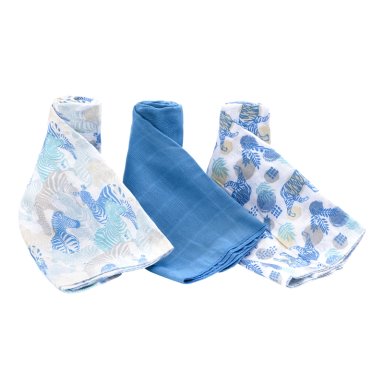 SET 3 PAÑALES ALGODÓN NIÑO BAMBINO AZUL TUTO CEBRA - 2
