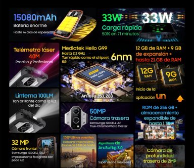 CELULAR BLACKVIEW BV9300 256 GB 12 GB RAM 50 MP 6.7 " RESISTENTE GOLPE AGUA BATERÍA 15000MAH 2SIM - 4