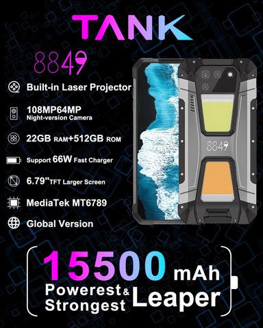 CELULAR BLACKVIEW TANK 2 512GB 12GB RAM 108 MP 6.7 " UNIHERTZ 8849 4G PROYECTOR LÁSER DE 80 PULGADAS - 3