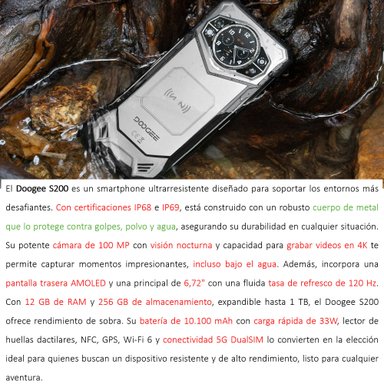 DOOGEE S200 - SMARTPHONE ULTRARRESISTENTE, 100 MP, 12GB+256GB, 10.100MAH - 2