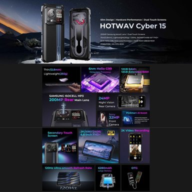 HOTWAV CYBER 15 - SMARTPHONE RESISTENTE CON CÁMARA DE 200MP Y PANTALLA SECUNDARIA - 2