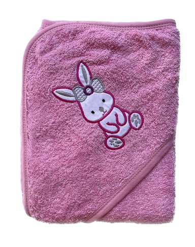 TOALLA BEBÉ ALGODÓN CON CAPUCHA CONEJO ROSA 80X80 - 1