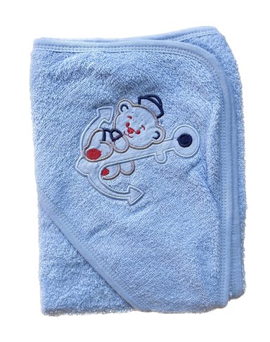 TOALLA BEBÉ ALGODÓN CON CAPUCHA CELESTE OSO 80X80 - 1