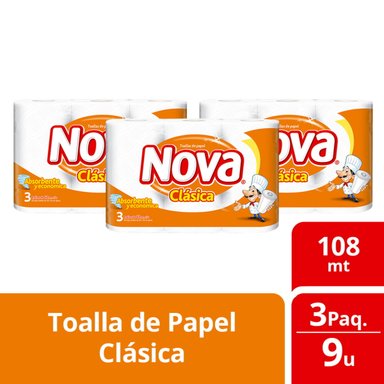 PACK 3 TOALLA DE PAPEL NOVA CLÁSICA 3 UN 12 MT - 1